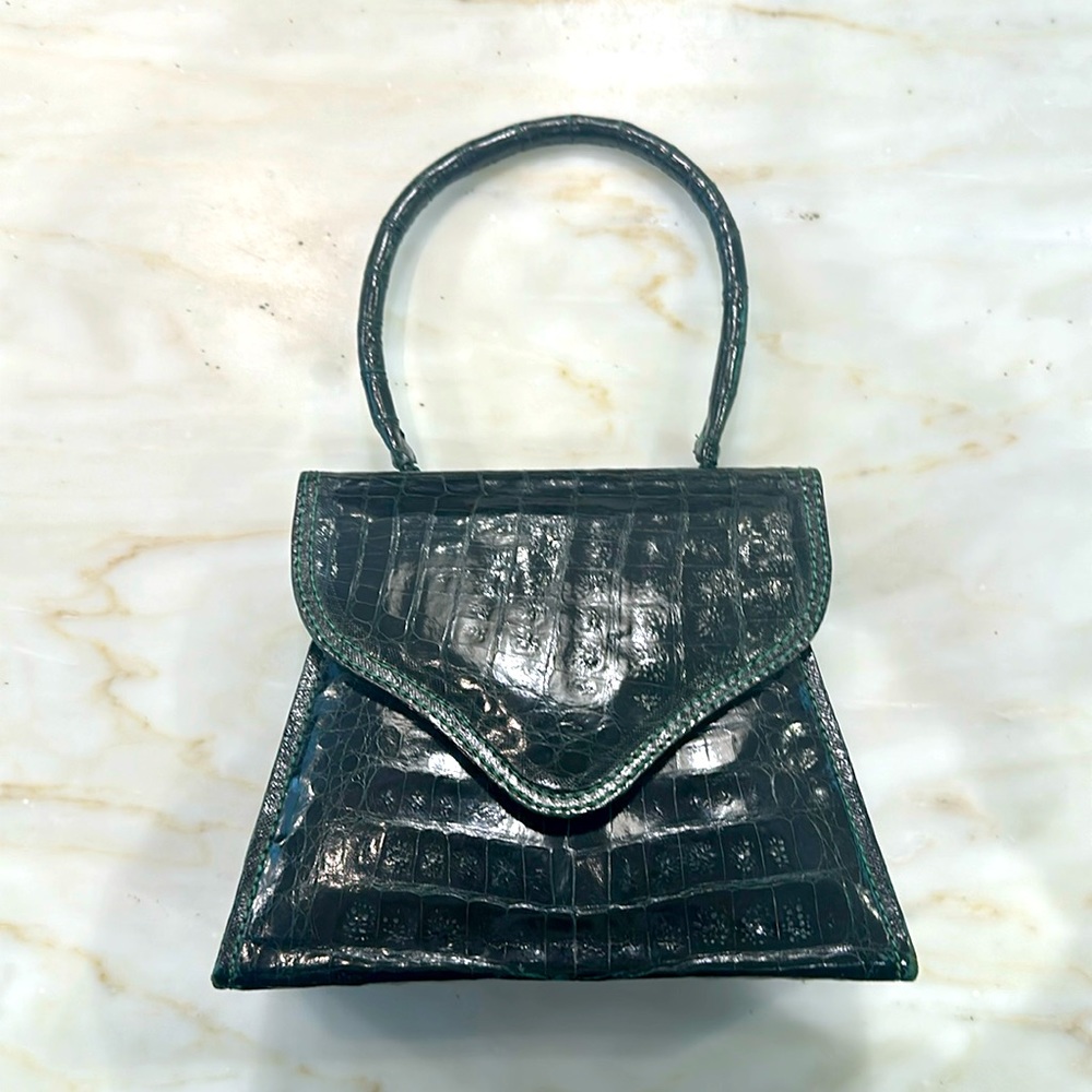 Cocktail crocodile deep green clutch